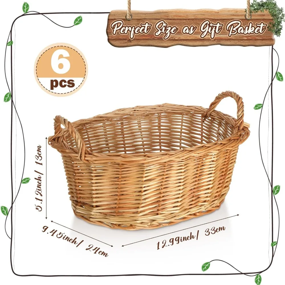 6 Pack Wicker Picnic Basket with Handles for Gifts 12.99 x 5.12 Inch Multipurpose Wicker Basket Hand Woven