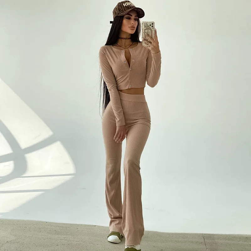 

Autumn 2024 New Two-Piece European and American Style Casual All-Match Square Collar Buckle Flared Pants for suit Women
