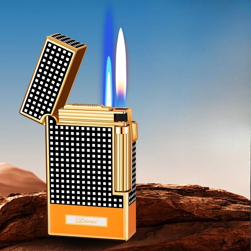 New DERUI Side Sliding Loud Sound Double Fire Lighter Metal Inflatable Men's Light Luxury Gift Double Fire Switch