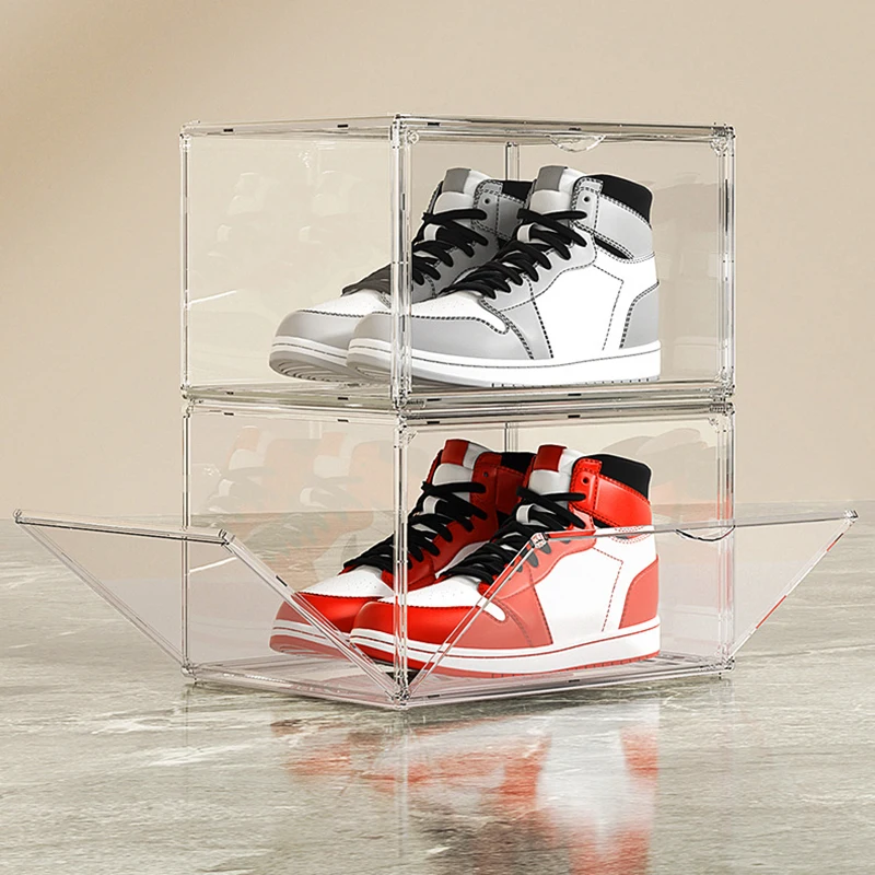 2023 Transparent Shoe Box Transparent Plastic Shoe Box Magnetic Absorption Box Dustproof Anti-Oxidation Storage Box Display Box