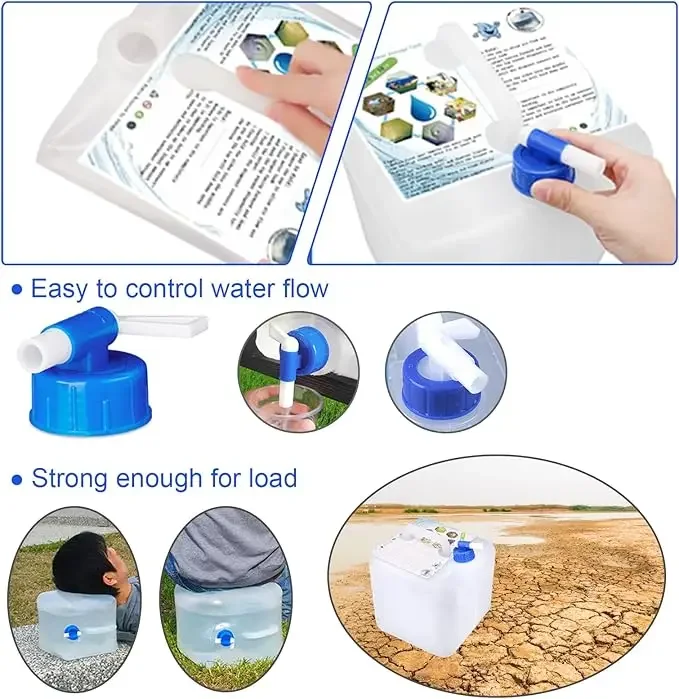Portable Foldable Water Bag Collapsible Water Storage Container with Spigot Faucet BPA-Free Plastic Bucket Drink Dispenser 10L 20L Jug for Outdoor Camping Hiking Picnic Survival Emergency Preparedness Car Travel Tank