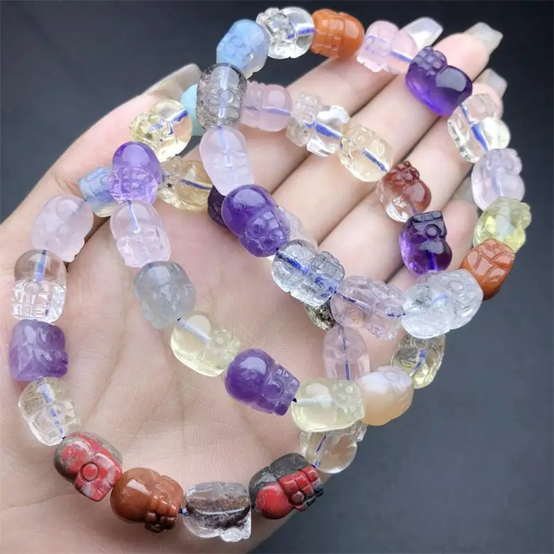 Natural Crystal Quartz Pixiu Carving Bracelet Healing Handmade Women Jewelry Stretch Bangle Children Birthday Gift 1PCS