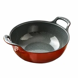 27/25cm Enamelled Cast Iron Balti Dish with Loop Handle Pre-seasoned Casserole Dish Heavy Dutch Oven Kitchen Utensil Saucepan