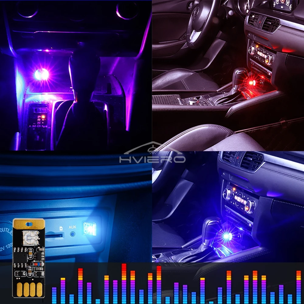 1Pcs USB RGB Music Rhythm Lights LED DC 5V 12V Decorative Lamps Car Interior Home Atmospheres Mini Small Night DJ Lighting Bulbs