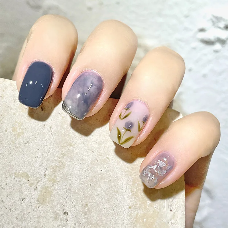 Uñas postizas de cabeza cuadrada corta con patrón de nubes y estrellas, herramientas de manicura, 24 unids/lote por caja