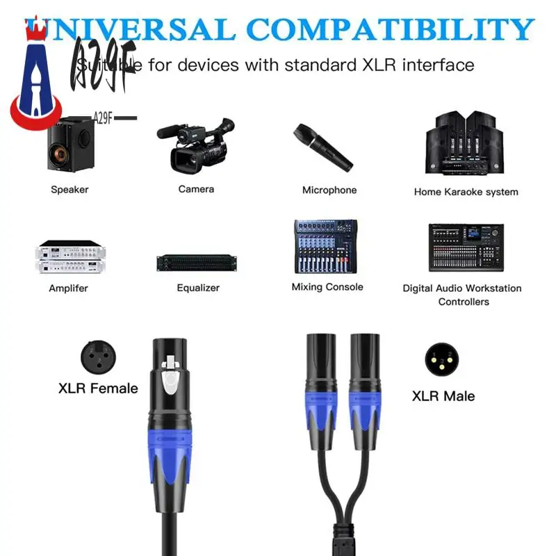 

A29F-XLR Splitter Cable, 1 XLR Female To 2 XLR Male Y Cable Balanced Microphone Splitter Cord Audio Adaptor 2Pack