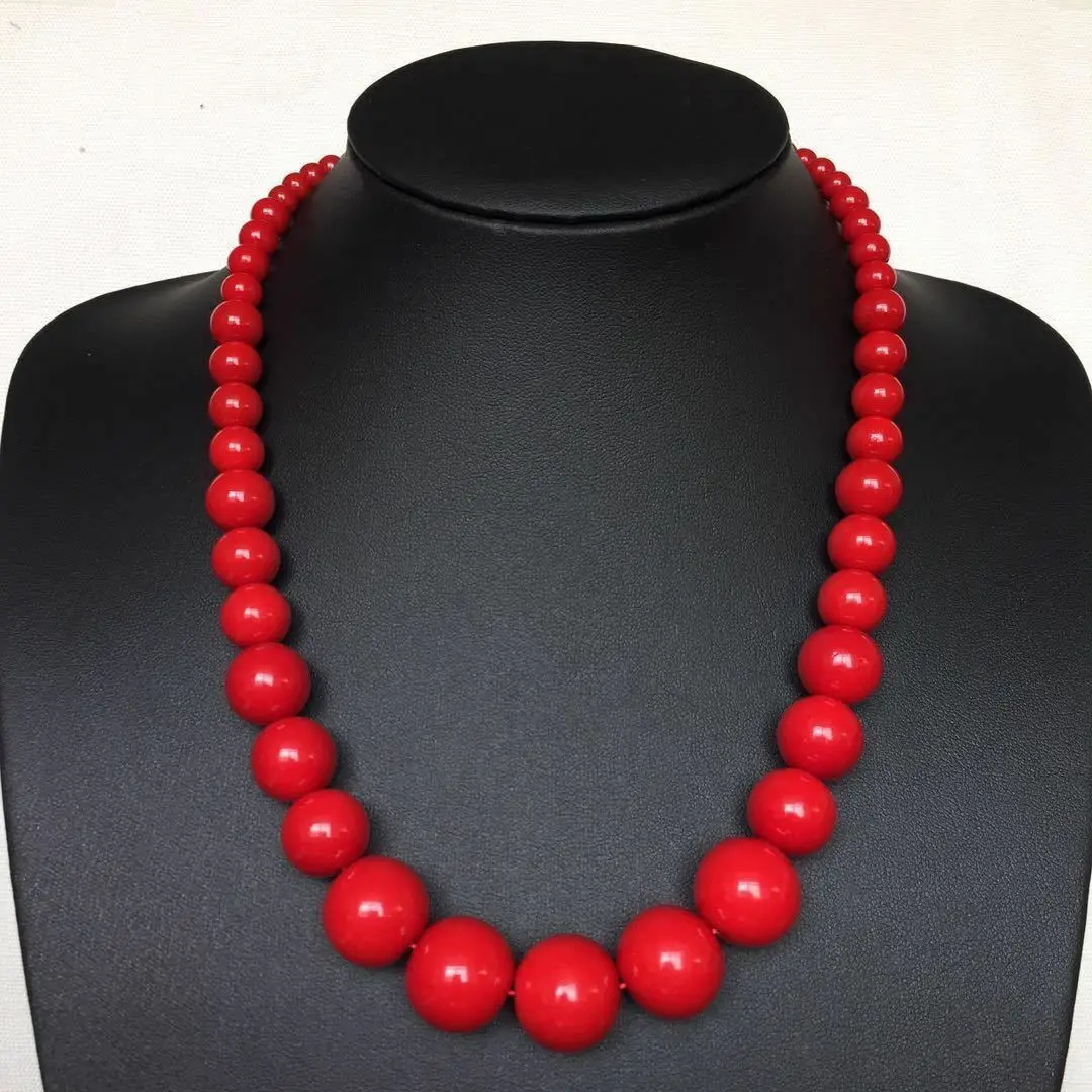 

Long 18" 6-14mm Fashion Red Coral Round Gems Beads Necklace