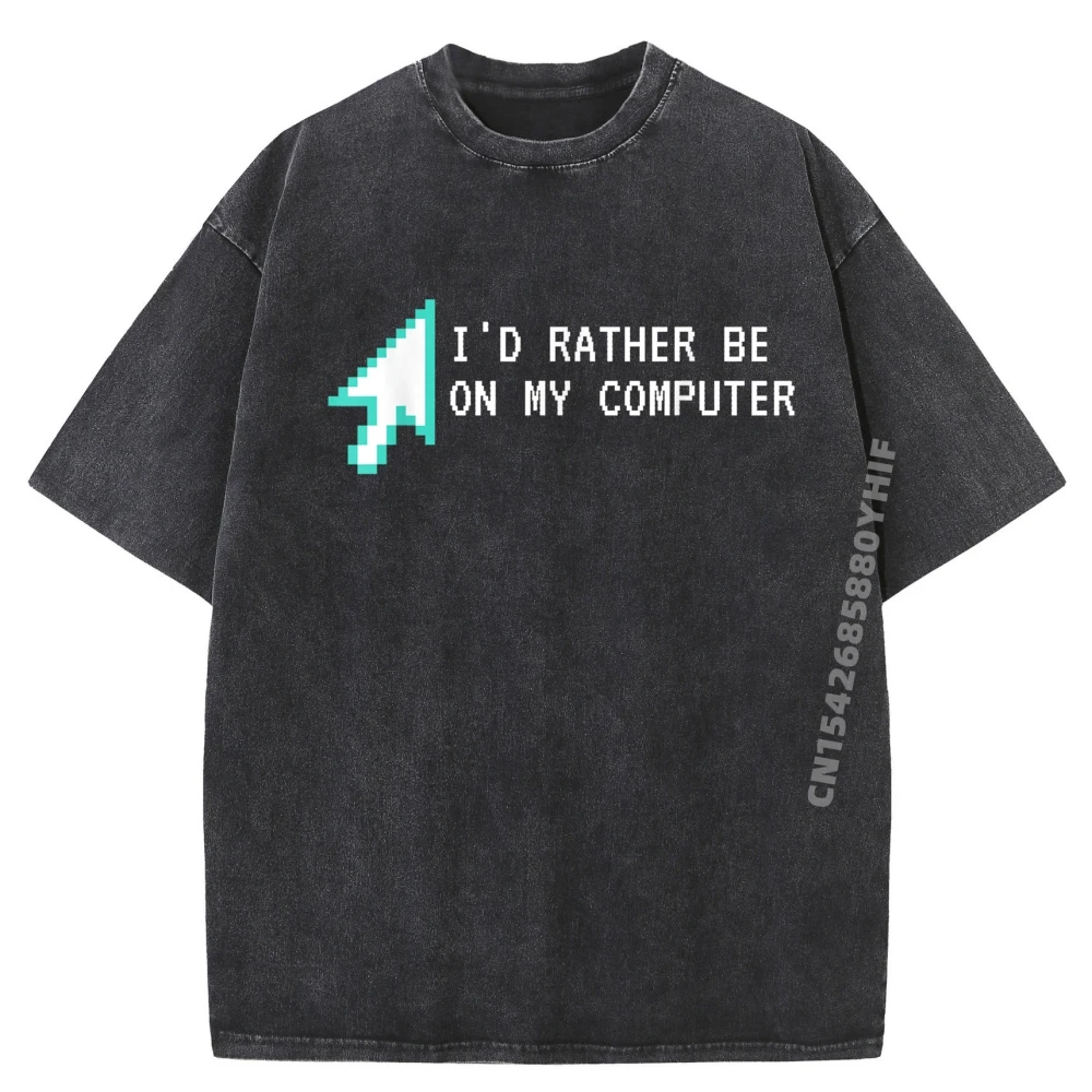 

I D Rather Be On My Computer Саркастический ботаник с кодированием Графическая футболка Мужская ретро стираная футболка с коротким рукавом Мужская