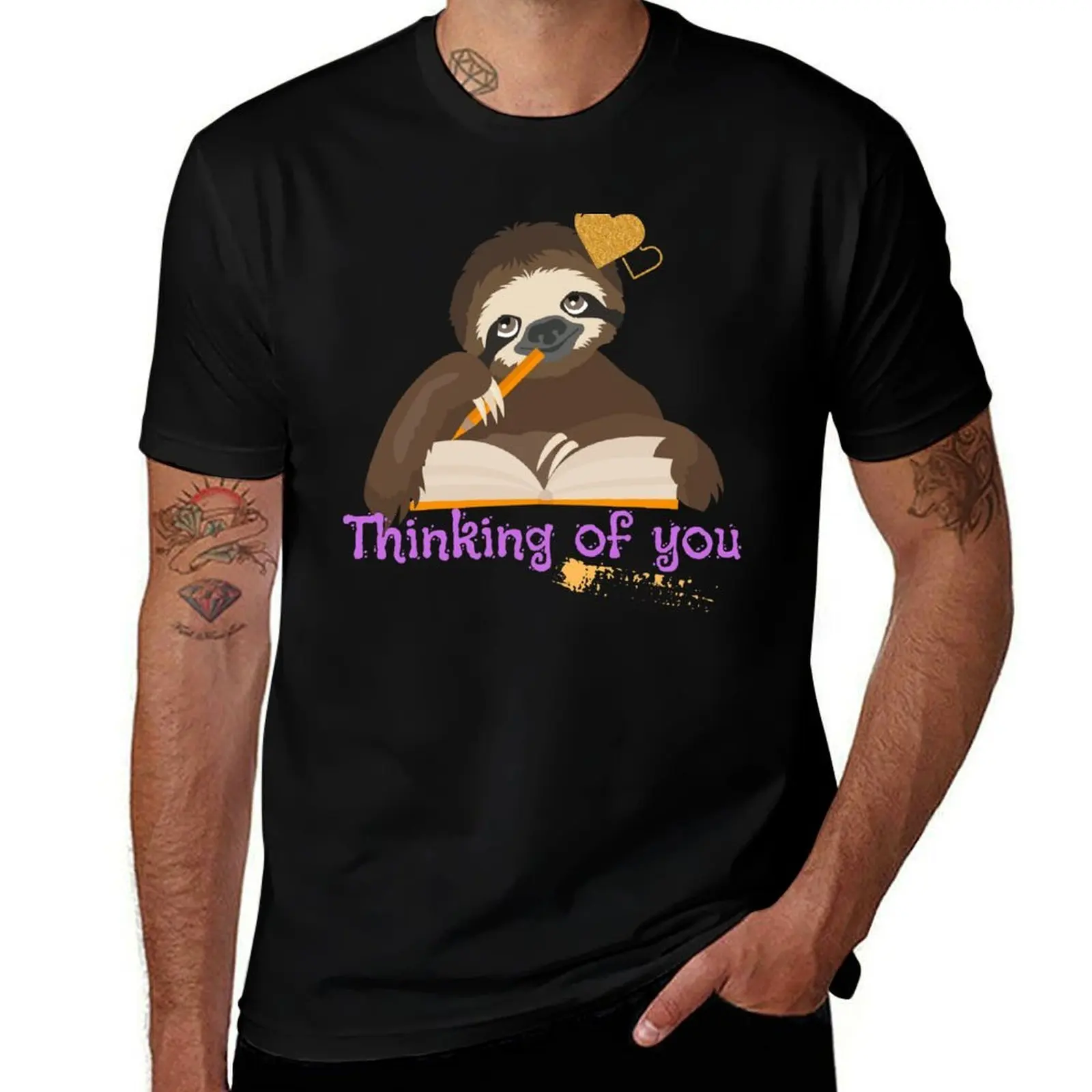 

Thinking Of You Cute Sloth With Book Design T-Shirt funny meme t-shirts summer 2025 t shirts for men graphic