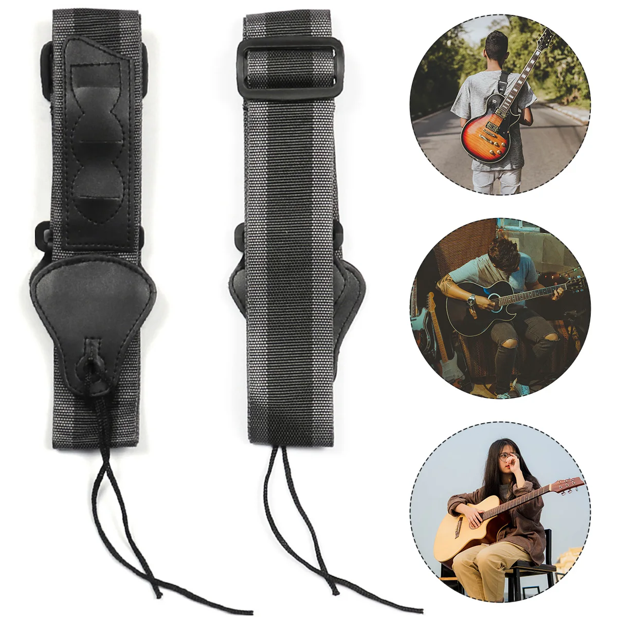 

4 Pcs Electric Guitar Strap Bass Adjustable with Pluggable Buttons Shoulder Belt