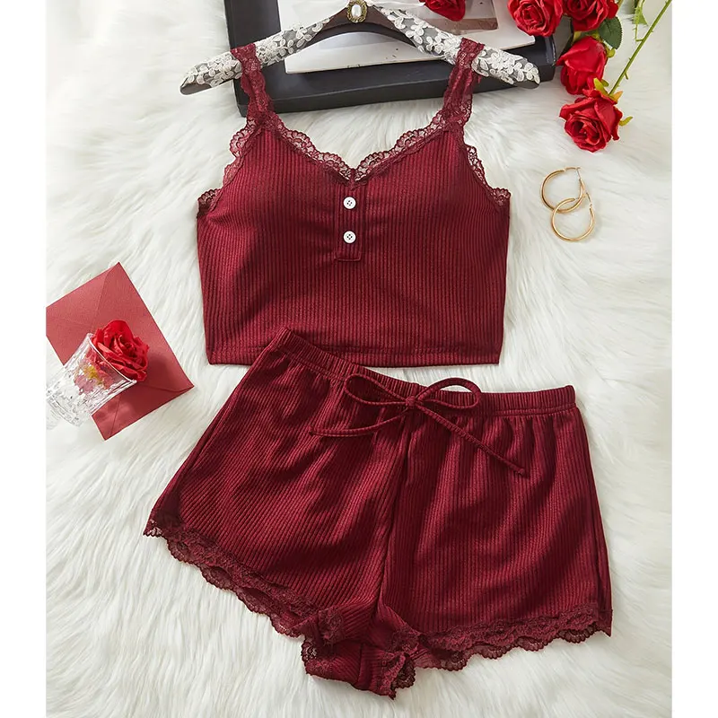 Ensemble de sous-vêtements d'été 2 pièces couleur unie, soutien-gorge sexy en dentelle, lingerie intime respirante, tenue d'intérieur tendance, soutien-gorges et shorts doux sans couture