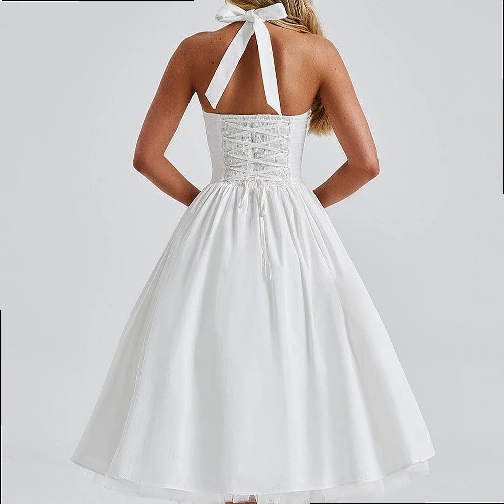 Elegant Evening Dress A-Line Skirt Jumpsuit Playsuit with Tie Belt for Women Spring Summer