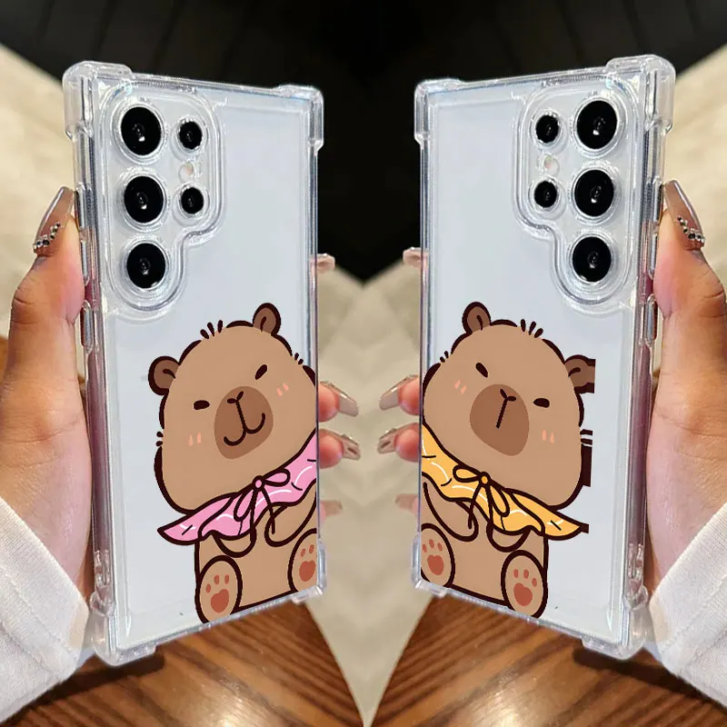Cute Capybara Clear Phone Case For Samsung Galaxy S26 S25 S24 Ultra S23 S22 Plus S21 S20 S26 FE 5G Shockproof Soft Silicon Cover