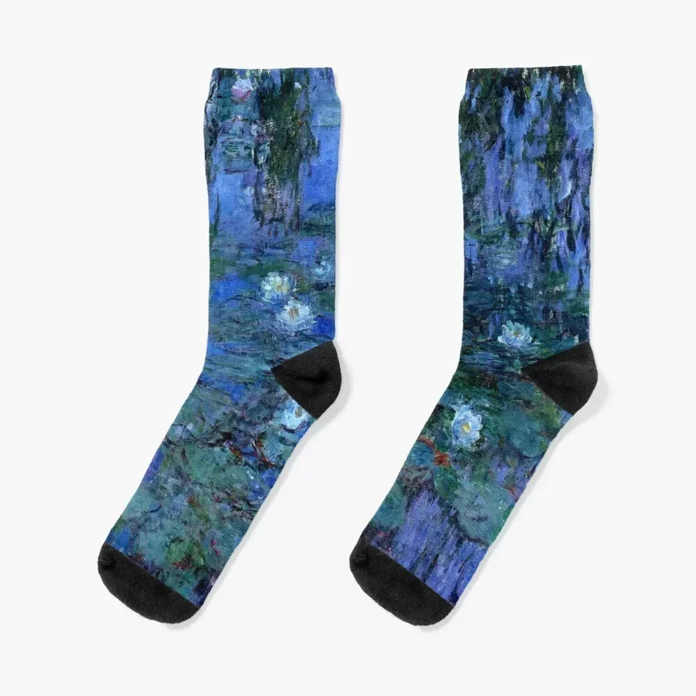 Water Lilies Monet vibrant blue Socks luxe essential football christmass gift Socks Woman Men's