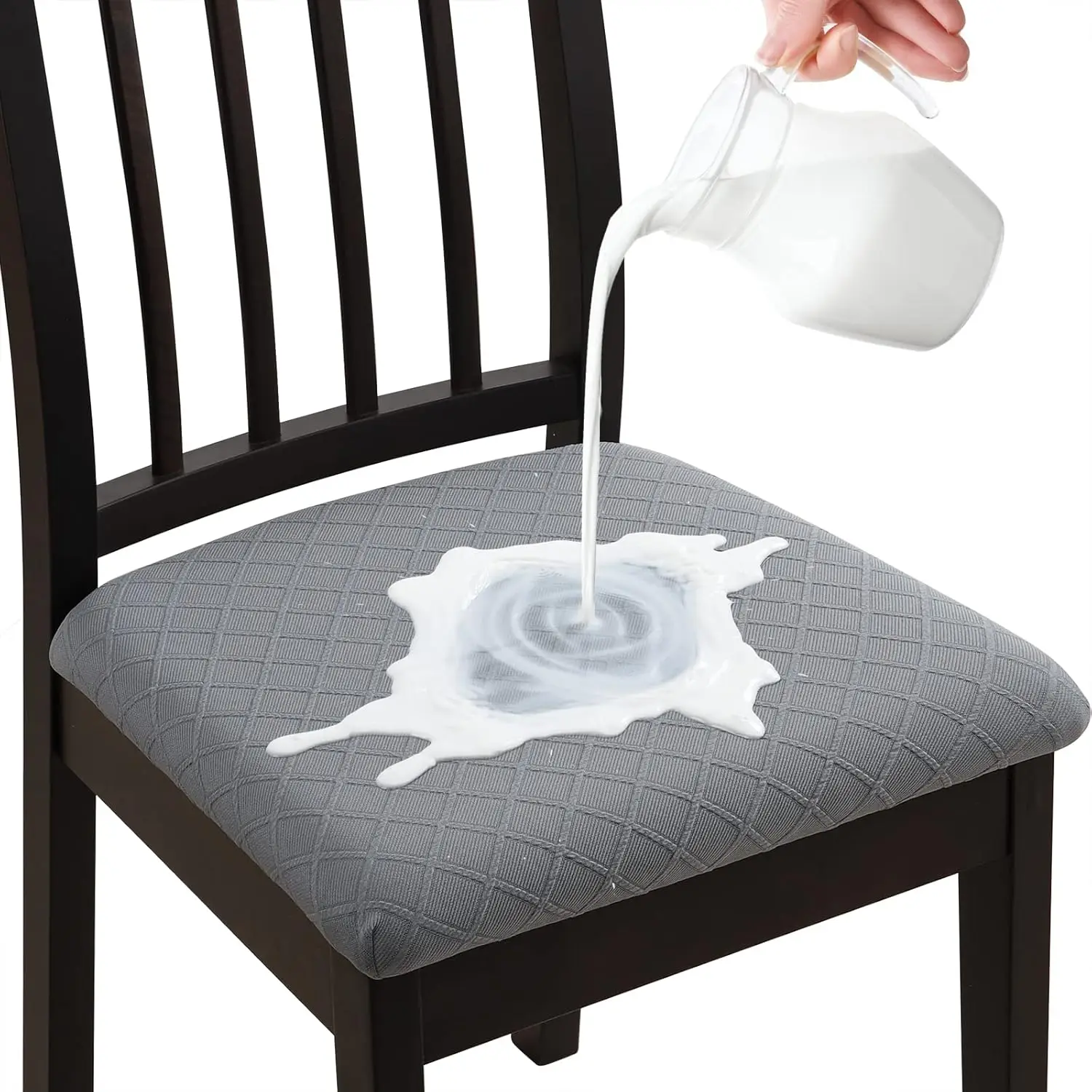 

Chair Seat Covers Set Of 4, Waterproof Dining Room Chair Covers, Stretch Jacquard Removable Washable Kitchen Chair Seat