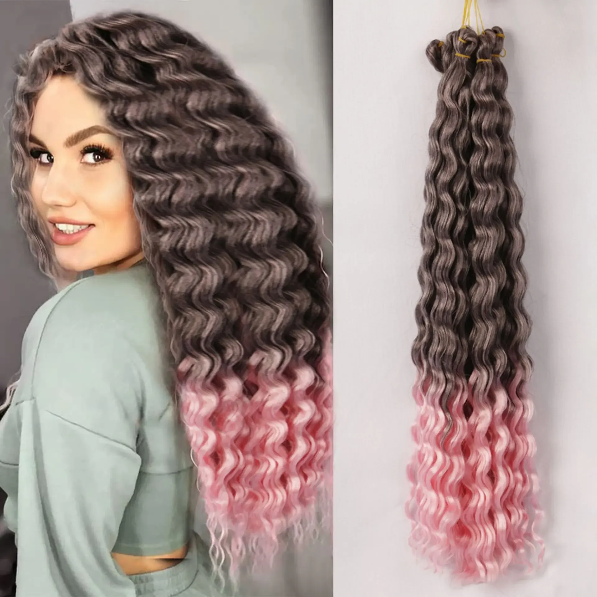 Body Wave Hair Bundles Piano Brown Gradient Pink Synthetic Hair Extensions Ombre Thick Ponytail Loose Deep Hair Weaving