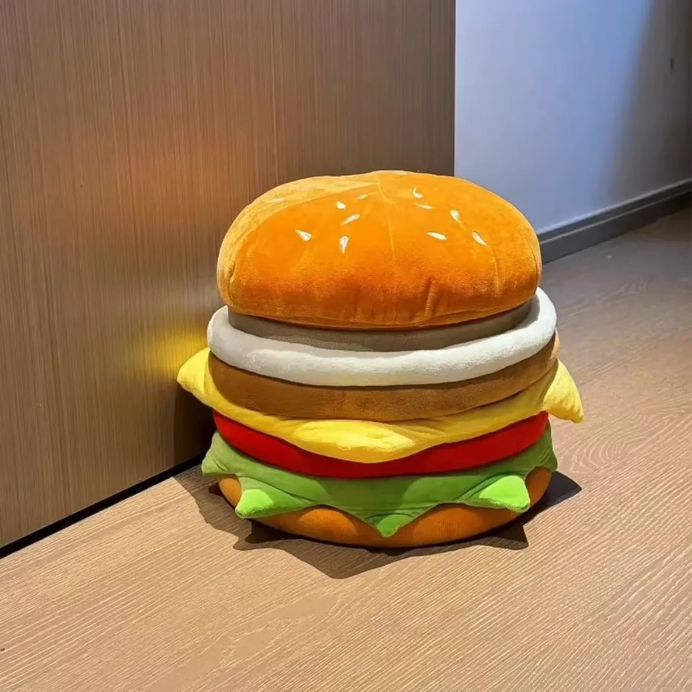 Cartoon Hamburger Storage Stool Plush Soft Hamburger Storage Ottoman Space-saving Decorative Storage Sitting Stool Entryway