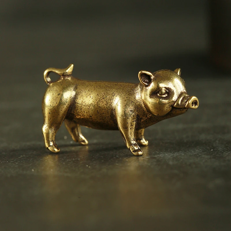 【F】Creative Brass Small Bronze Pig Figurines Chinese Zodiac Pig Ornaments Metal Pendants Home Desktop Decor Ornaments
