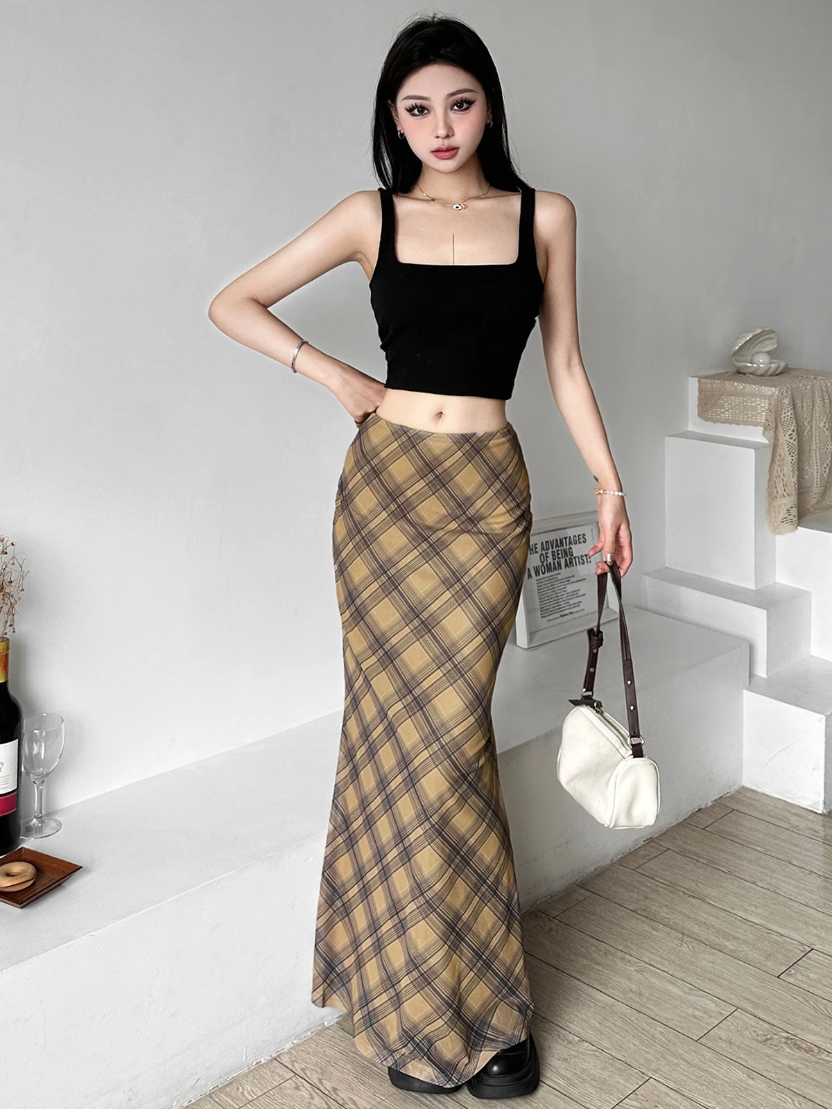 غريب دفع عالية الخصر منقوشة طباعة لي تنورة طويلة المرأة التخسيس ألف خط ميدي تنورة الشارع Sle البوليستر مزيج تنورة #2