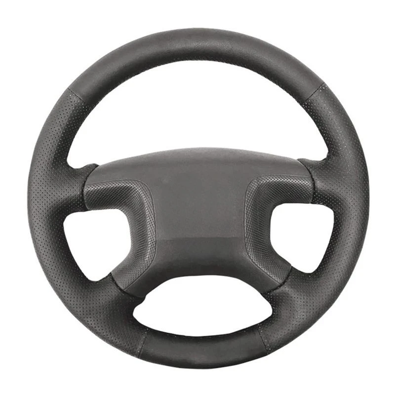 Black Genuine Leather Braid DIY No-Slip Car Steering Wheel Cover For Mitsubishi Pajero 2004 2005 2006 2007 2008 2009 2010