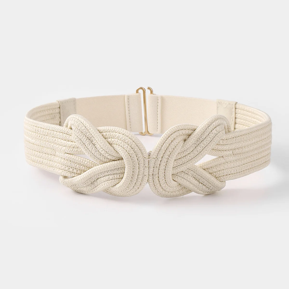 Europa Stijl Elastische Brede Riem Vrouwen Alle-Match Hand-Geweven Jurk Riem Beige Kleur Gordel