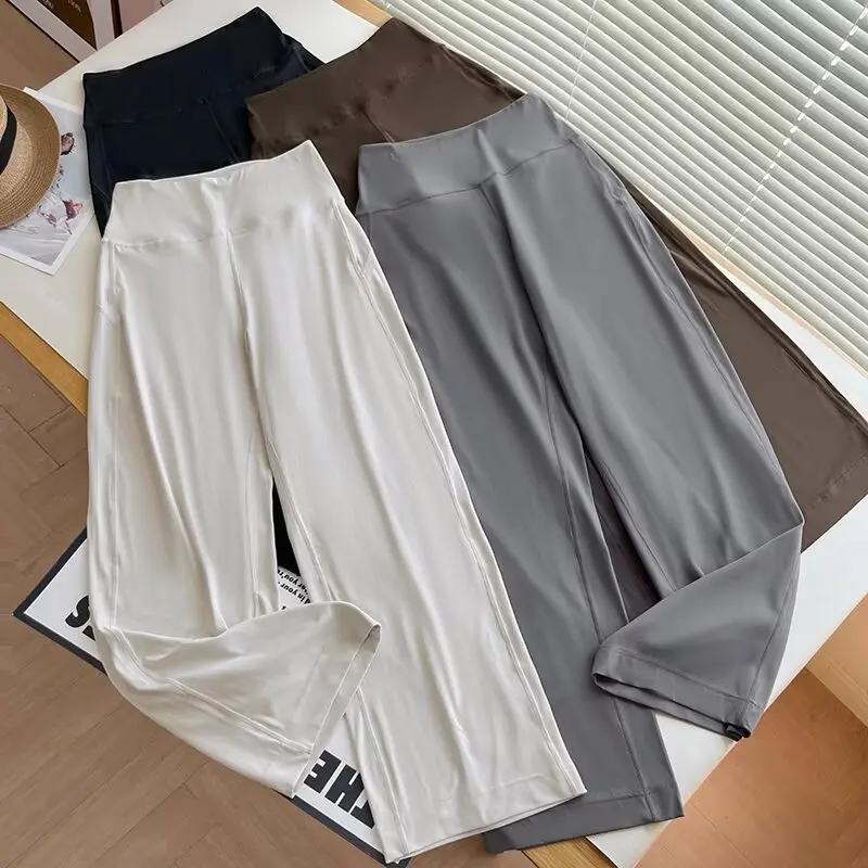 กางเกงโยคะทรงตรงเอวสูงสำหรับผู้หญิง ทรงหลวม ใส่เล่นพิลาทิส ออกกำลังกาย ขากว้าง สไตล์ลำลอง