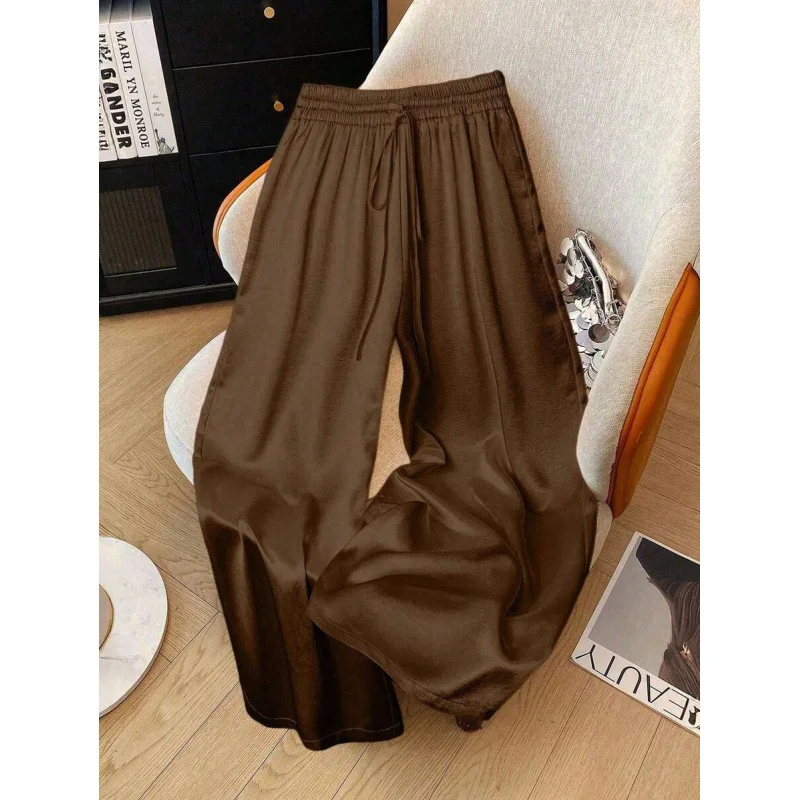 

Брюки с высокой талией из атласа, широкие, комфортные, повседневные, для женщин, нейтральный стиль, другие материалы, 100% весенняя коллекция