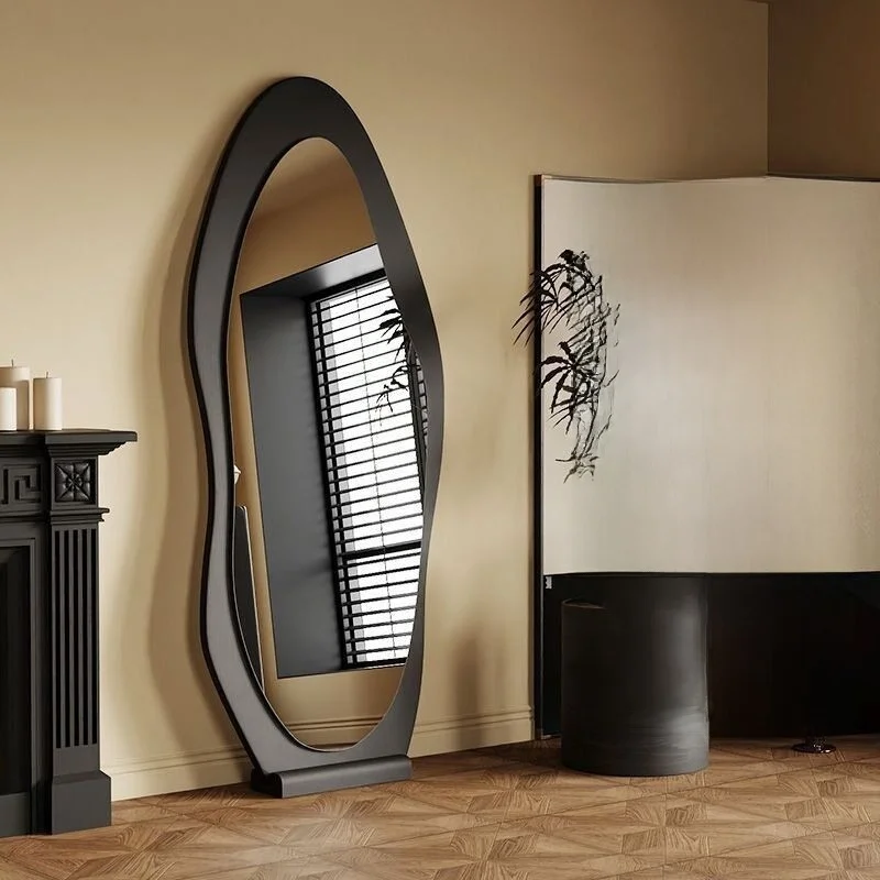 Vintage Full-Length Floor Mirror Home Use Dressing Mirror Non-Portable Wardrobe Mirror/Makeup Mirror with Cart Pulling Feature