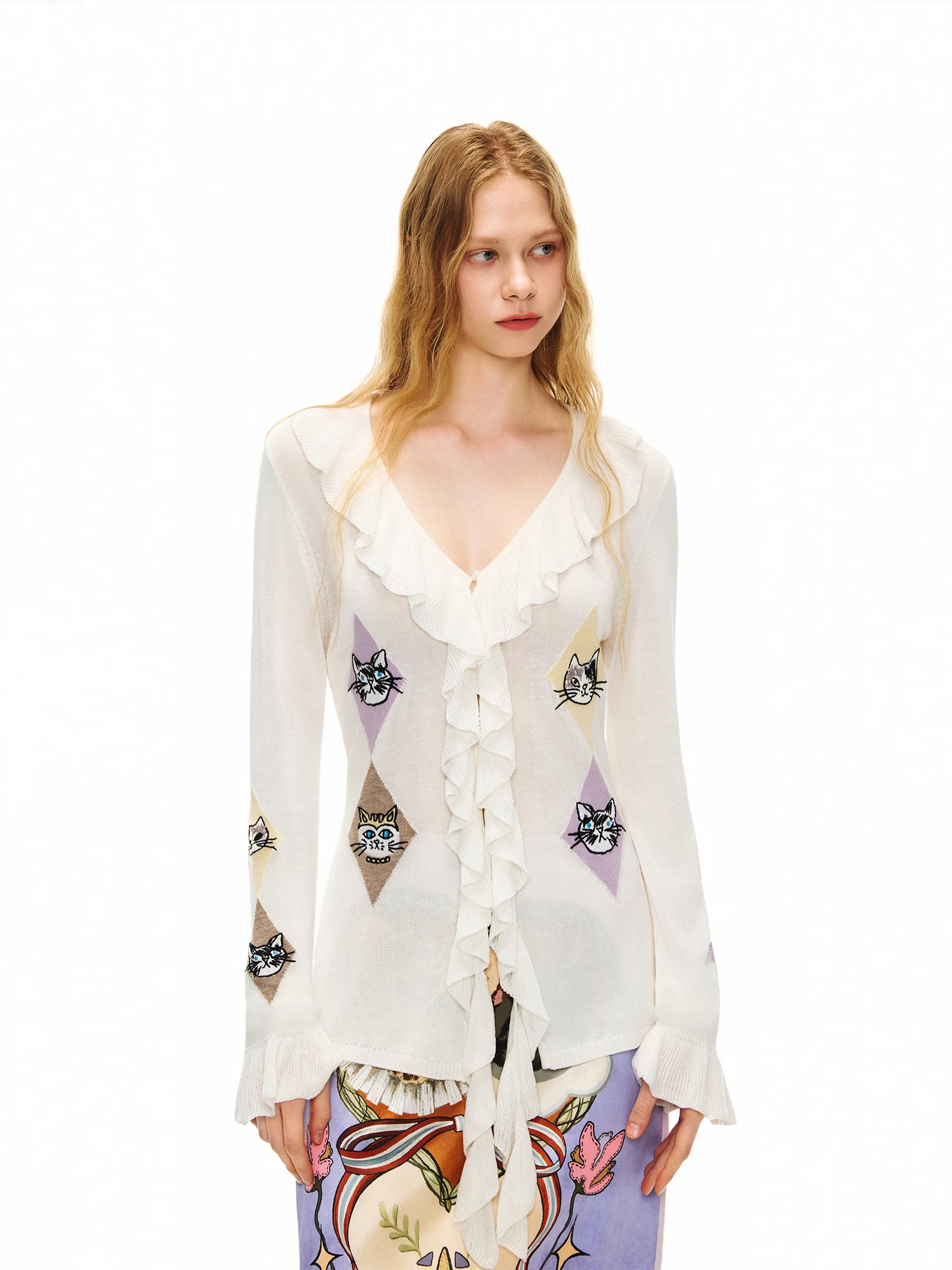 

Новый женский повседневный укороченный кардиган Outthe Blue Spring Color Prism из лиоцелла с шелковой кружевной отделкой и вышивкой