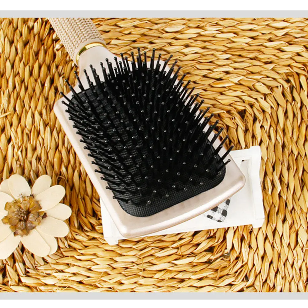 

Scalp Hair Paddle Cushion Comb Golden Synthetic Bristle Massage Brush Detangle Thick Hair Extensions Wet Dry Blow Dry Flat Wide