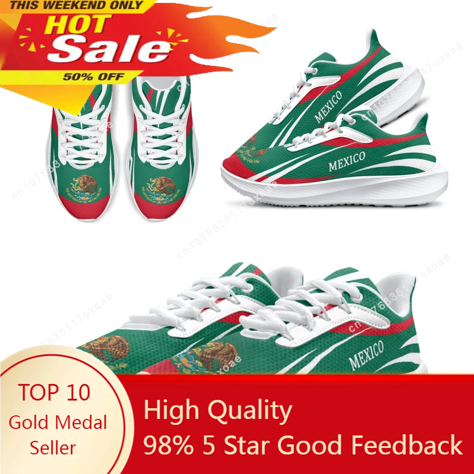 

Fashion Green Sneakers Women's Mexico Flag Lightweight Outdoor Sneakers Lace-up Soft Casual Shoes Zapatos Mujer Planos Hot Sales