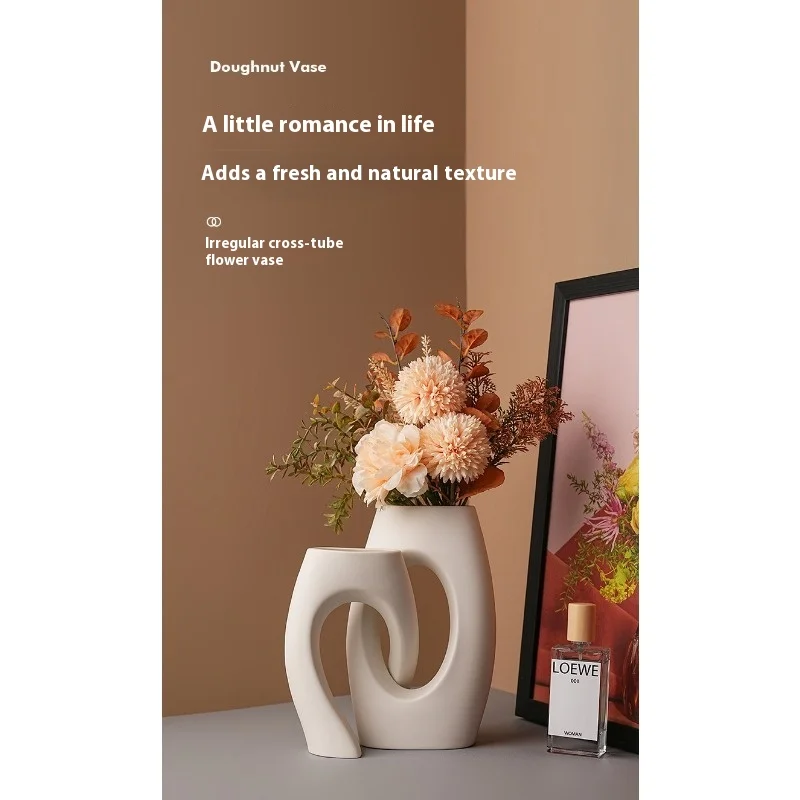High-End Beihanmei Ceramic Vase European & Ins Style White Art Vase for Flower Arrangement