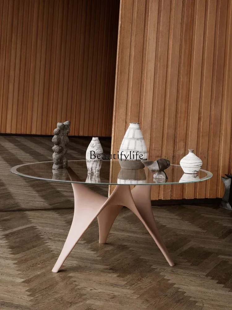

yj5 *Minimalist Tempered Glass Dining Table Modern Simple Home Small Apartment Round Table