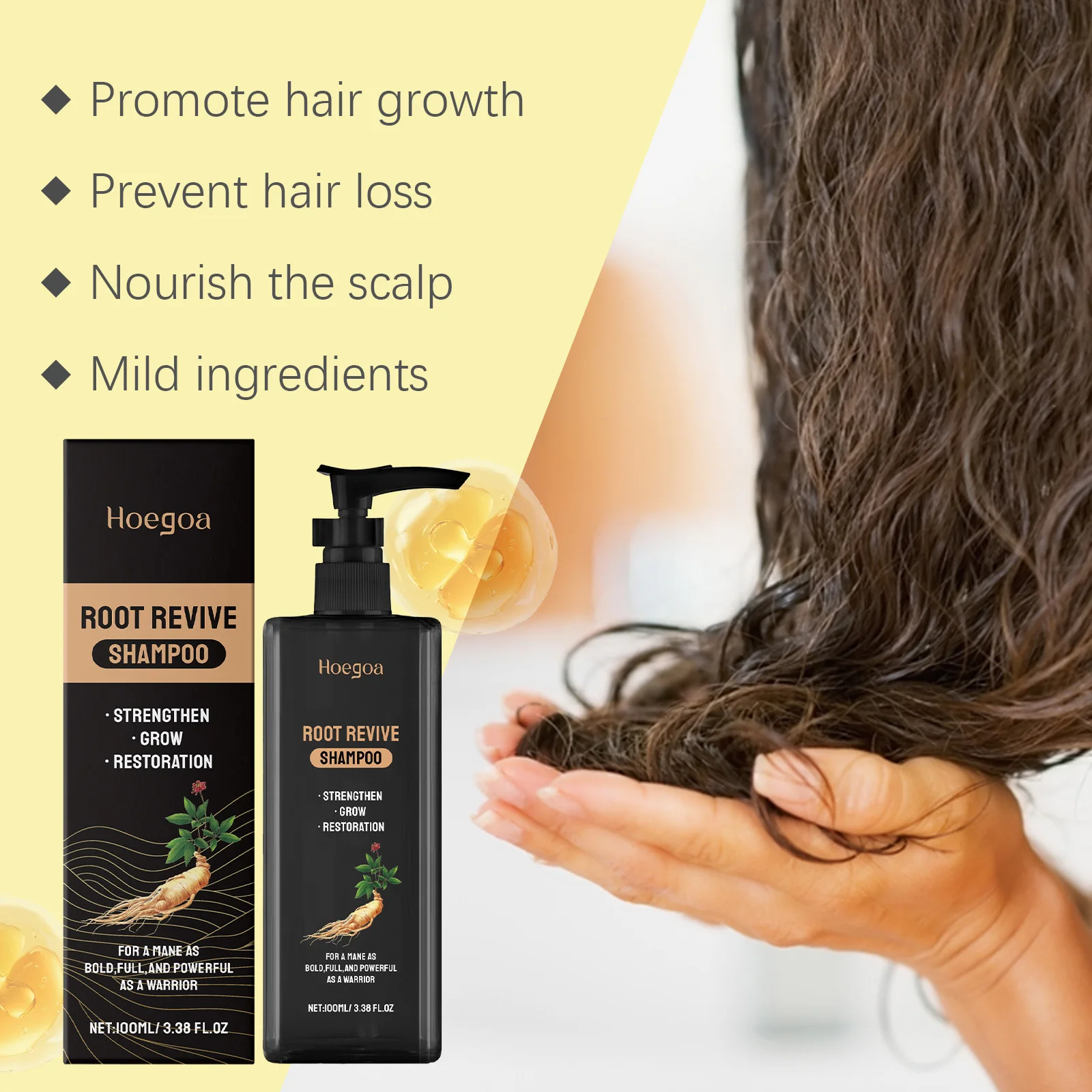 100ml Ginseng Shampoo Repair Frizz Damaged Hair  Nourishing Moisturizing Anti Dandruff Oil Control Strengthen Hair Root view 3