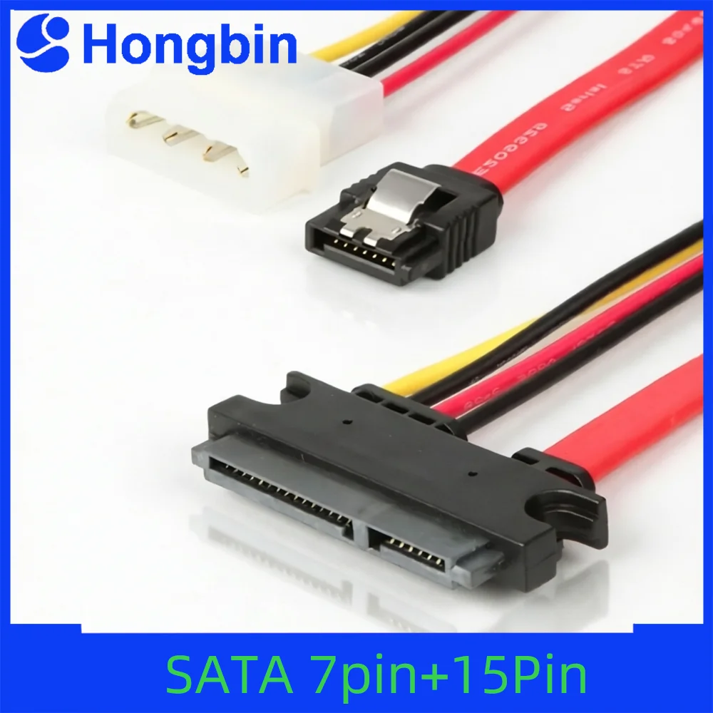 Cable de datos y alimentación SATA hembra combo de 7+15 pines a SATA de 7 pines + Molex de 4 pines, cable adaptador de alimentación Serial ATA de 30 cm y 50 cm