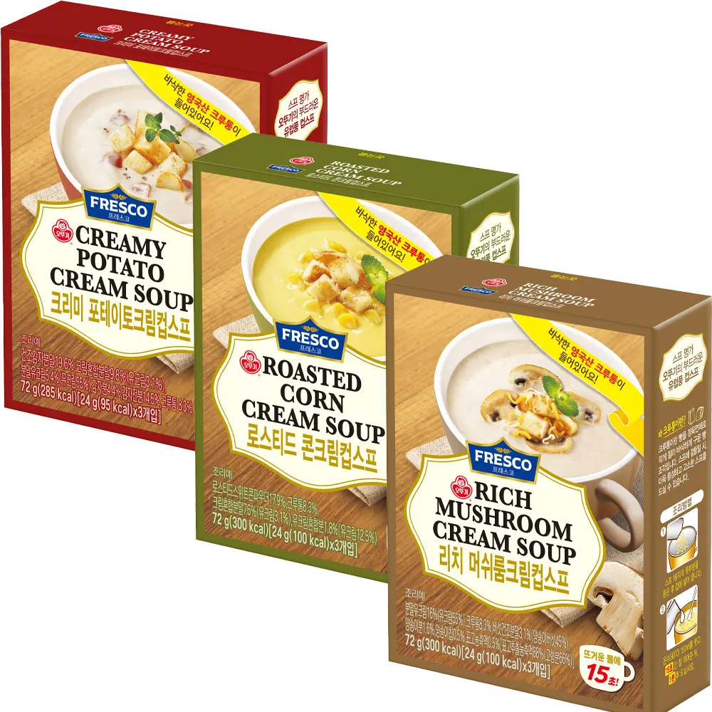 Ottogi Fresco Crema Taza Sopa 72g 3 Tipos Patata+Maíz+Fungo Pastel Instantáneo Italiano Croqueta