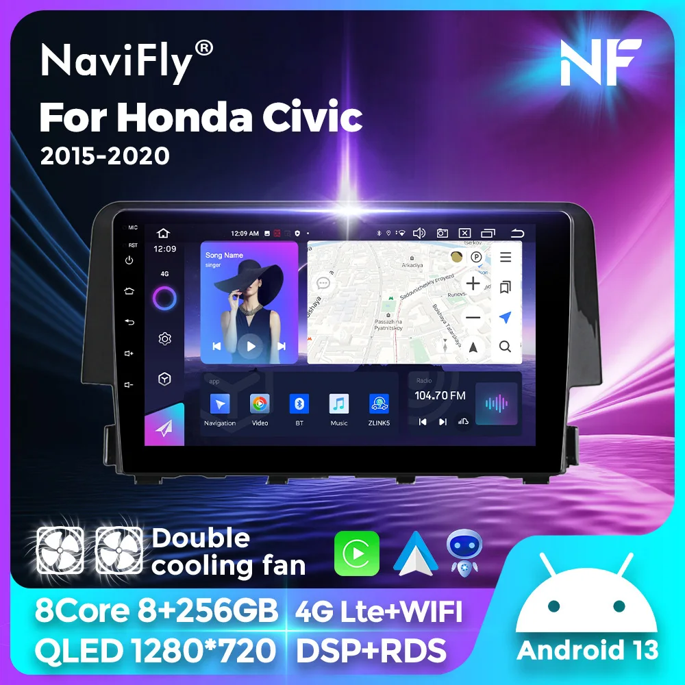 

8G 256G 2K QLED Android Car Radio For Honda Civic 10 FC FK 2015-2020 GPS Multimedia Player Wireless CarPlay Stereo Head Unit BT
