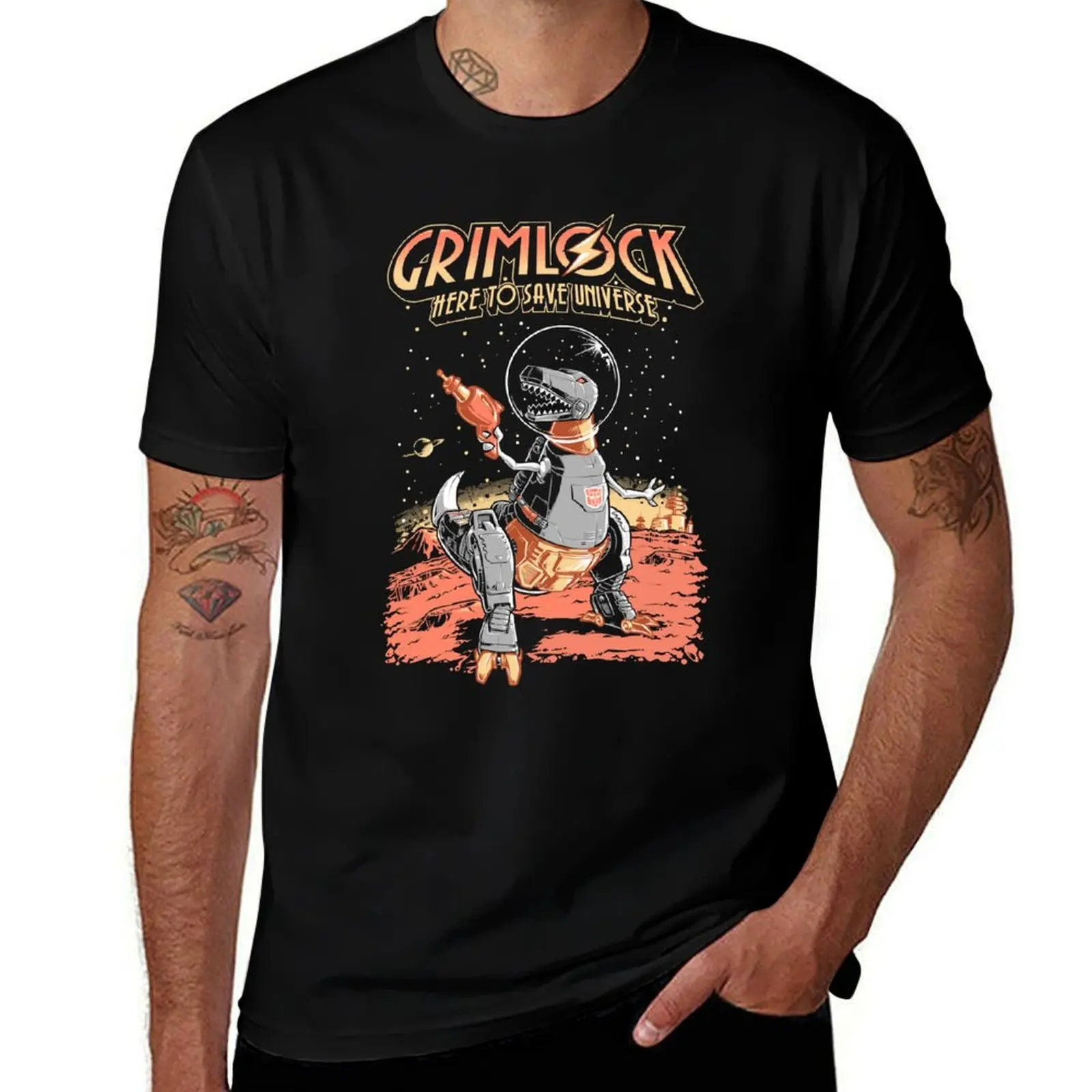 

Grimlock Here to save universe T-Shirt Novelty Print Casual Tee Shirt