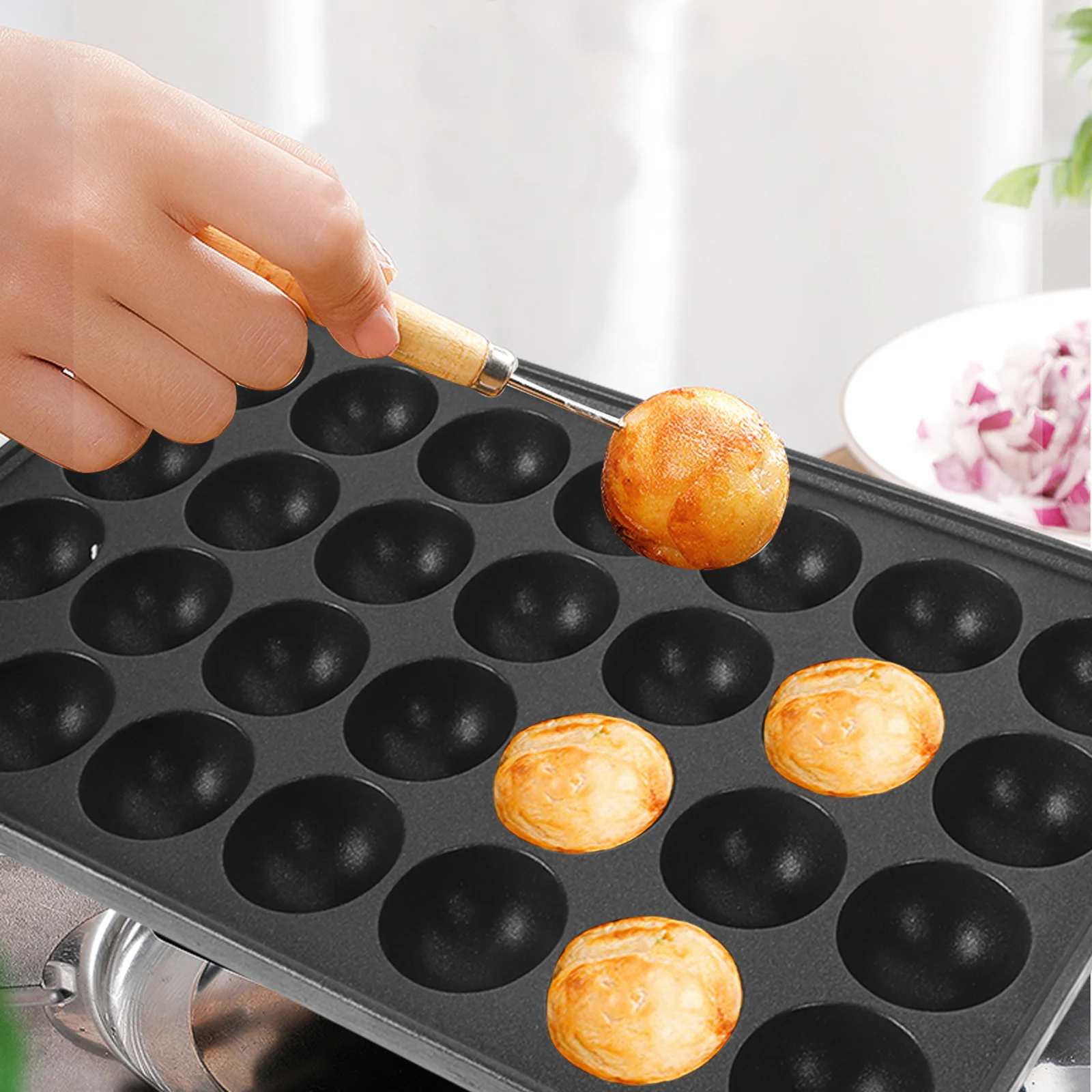 

1Set Pan Cast Iron Nonstick 28-Hole Baking Tray Gas Stove Octopus Maker Kitchen Supplies Pan