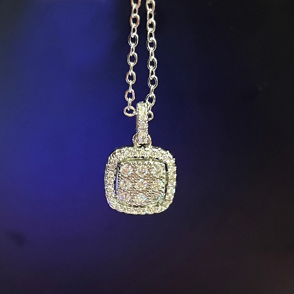 Huitan Exquisite Square Shaped Pendant Necklace with Dazzling CZ Fashion Wedding Neck Accessories Silver Color Jewelry for Women