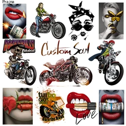 Prajna Locomotive Heat Transfers Rock Motorcycle Biker Iron On Patches For Clothing DIY Sexy Lips Stickers On Clothes Applique