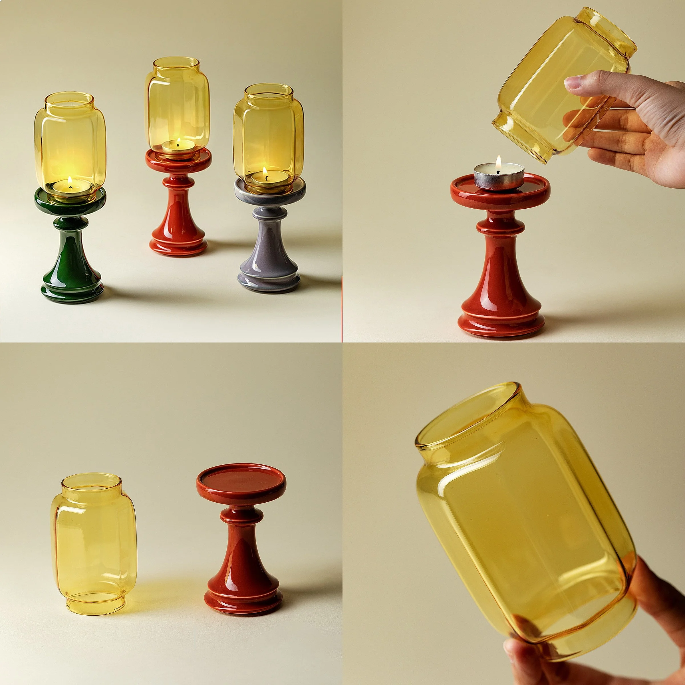 Ming-Qing Glass Candleholder New Chinese Zen Candle Holder Palace Red Decoration Tea Room Vintage Style Ambient Light