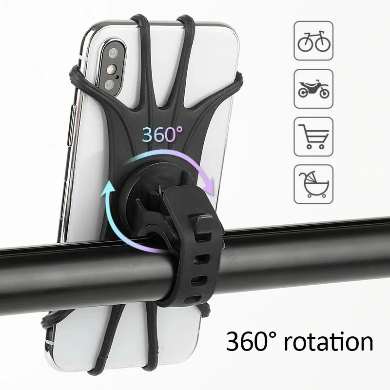 AliExpress NONE 1pc 360° Rotation Silicone Bike Phone Mount, Universal Handlebar Phone Holder For Bicycles, Motorcycles & Shopping Carts