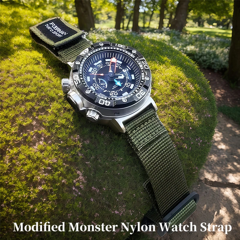 For Nishitetsu Diving Watch Monster Series BN2021/BN2024/BN2029 Modified Steel Head Particle Nylon Canvas Watch Strap