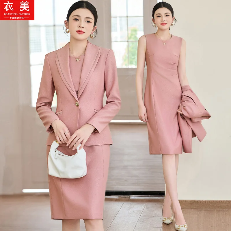 Costume rose pour femmes, vêtements de cérémonie professionnels, pour Salon de beauté, réception, vêtements de travail, veste, nouvelle collection 2025