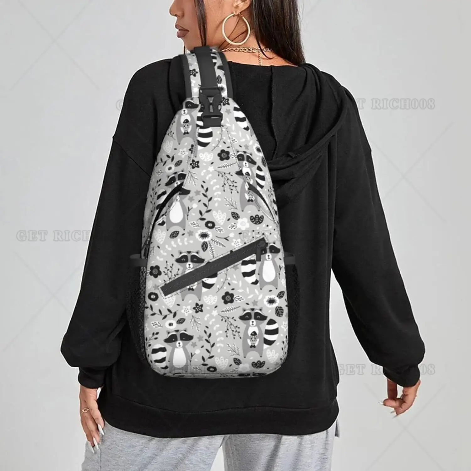 Mochila cruzada de mapache con dibujos animados para hombre y mujer, bolso de pecho, bolso de hombro, mochila ligera de una correa para viaje