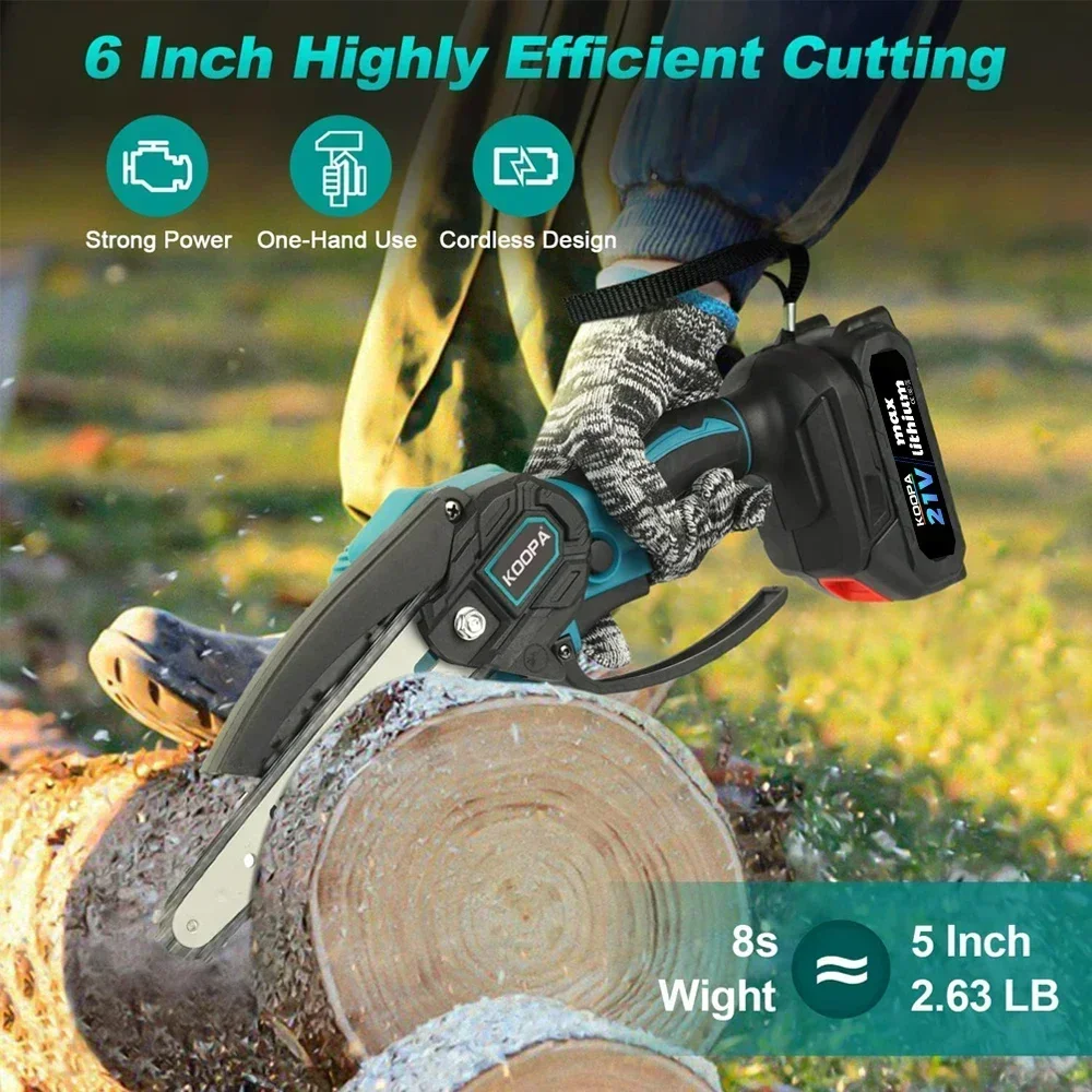 Mini Chainsaw 6-Inch Powerful Cordless Rechargeable Handheld Small Electric Saw Powered By 21V Batteries Power Tool