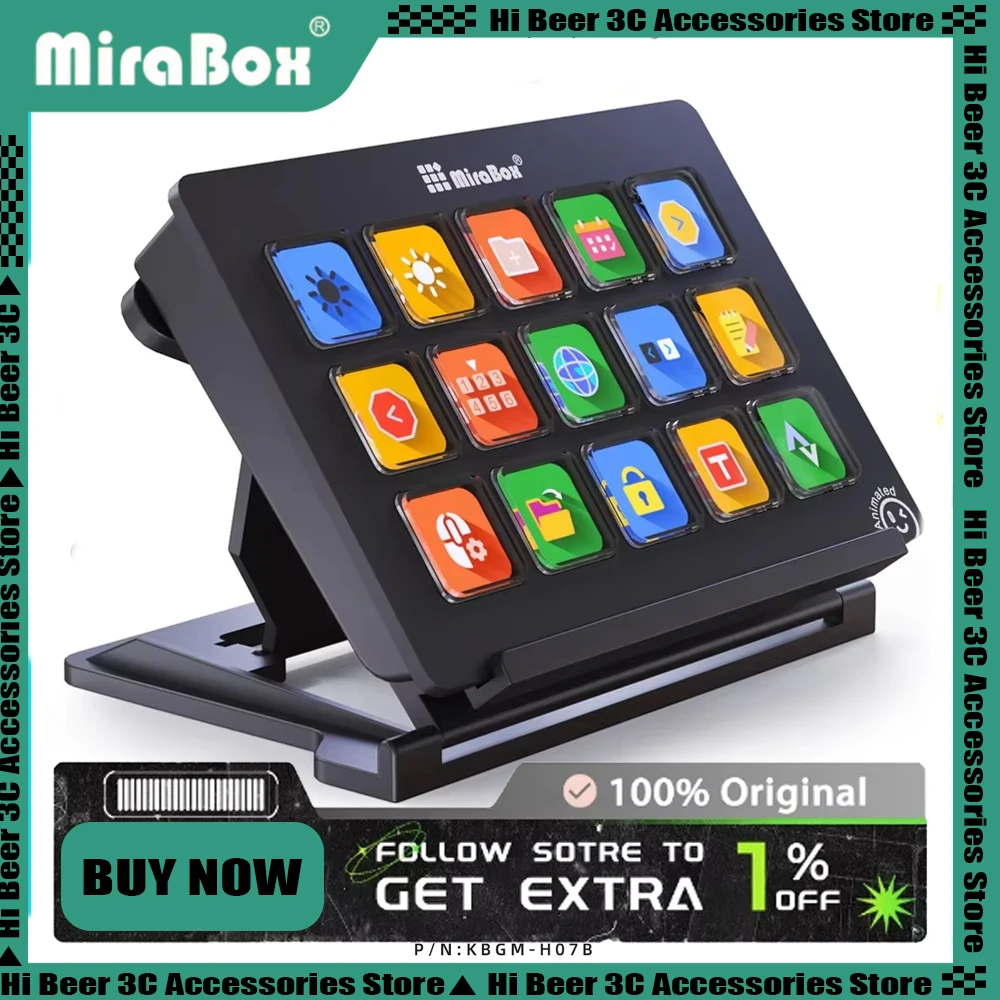 In-Stock Mirabox MBox293 V3 Streamdeck with Screen Console Customizable 15key Keypad, Macro Button Visualization Live Broadcast