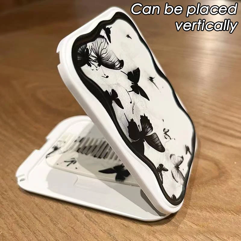 Inchiostro farfalla Flip-Top specchio per il trucco pieghevole specchio tascabile portatile specchio per il trucco cosmetico rettangolare da donna con pettine