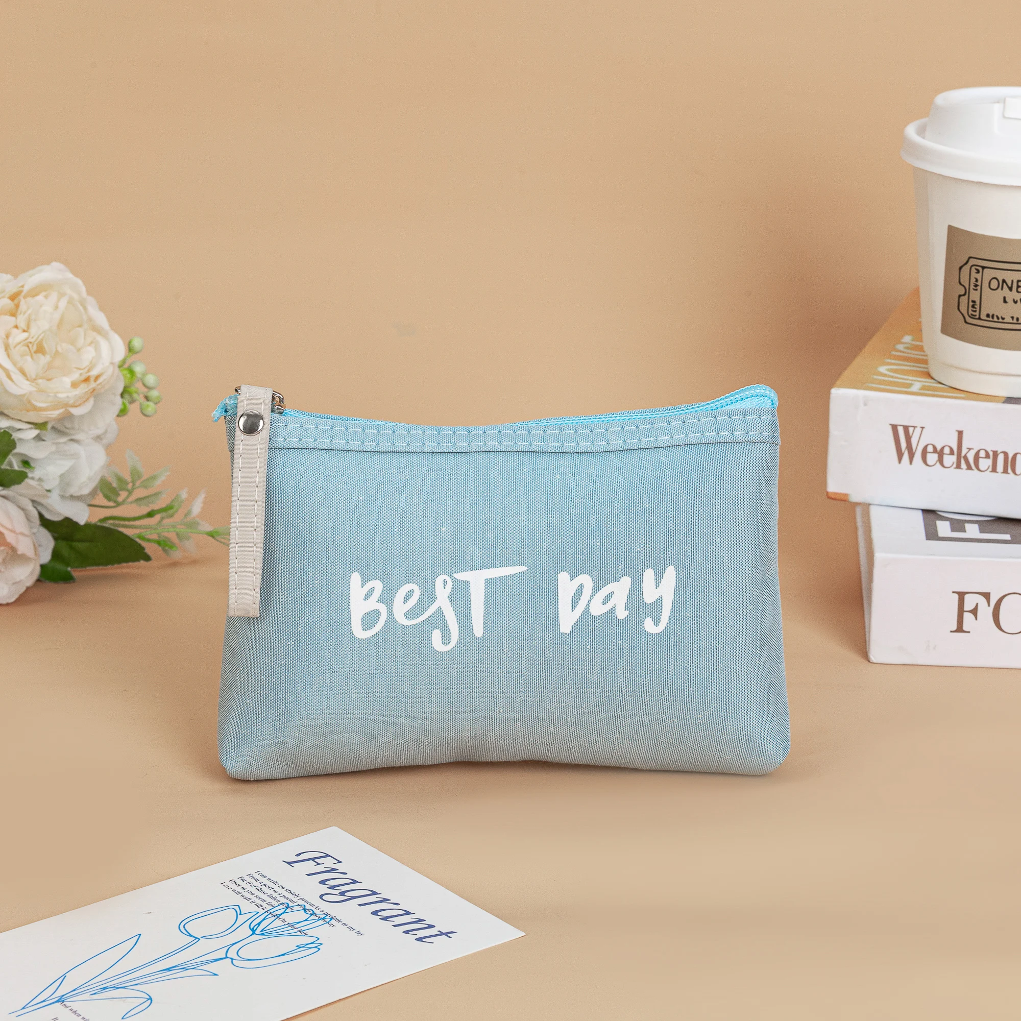 Canvas Letters Small Cosmetic Bags Ladies Women Portable Make Up Custom Waterproof Travel Toilet Pouch